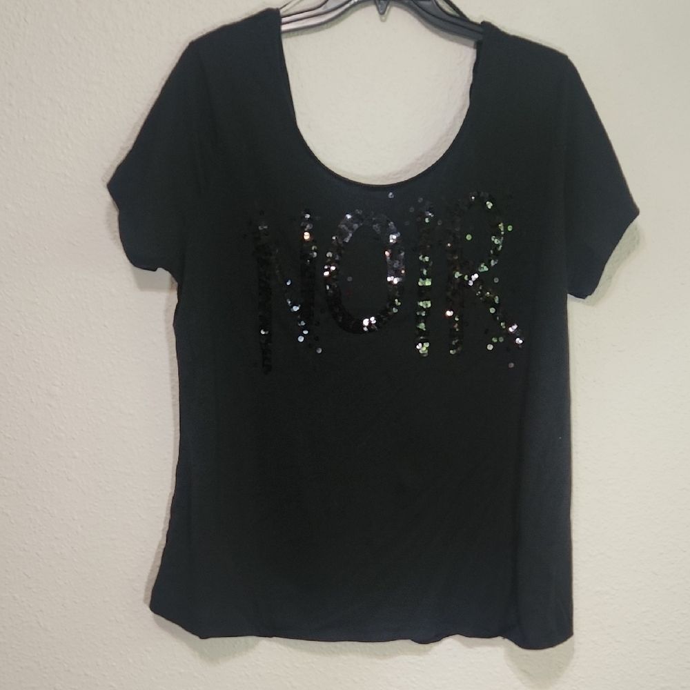 Rock & Republic Black Sequin Embellished With NOIR Women's Top Size 2XL